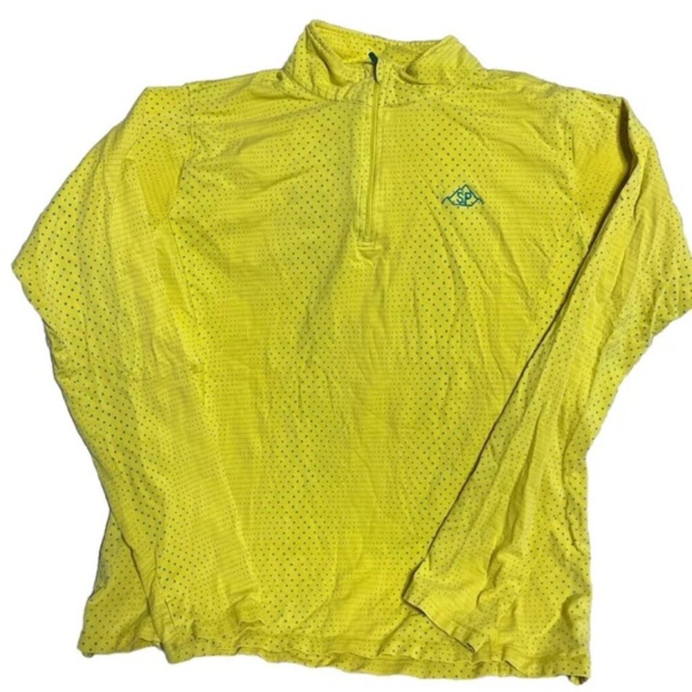 Tasc Performance Yellow‎ Polka Dot  Bamboo Zip Long Sleeve Shirt Size XLarge